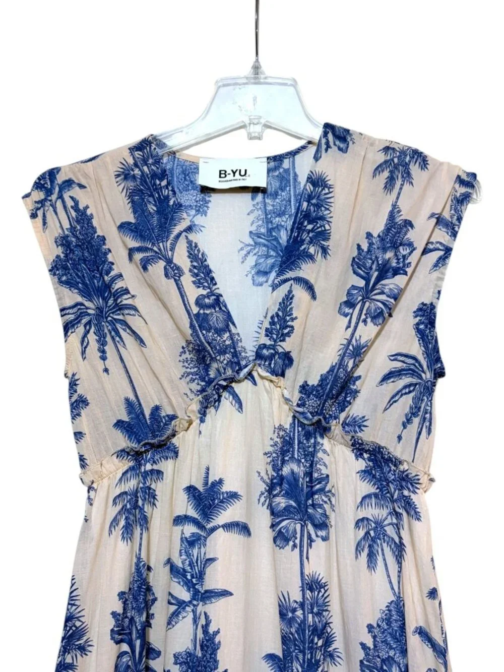 Cobalt Blue Cotton Sundress M Tiered Babydoll Maxi Resort Cruise 100% Cotton - Picture 2 of 7